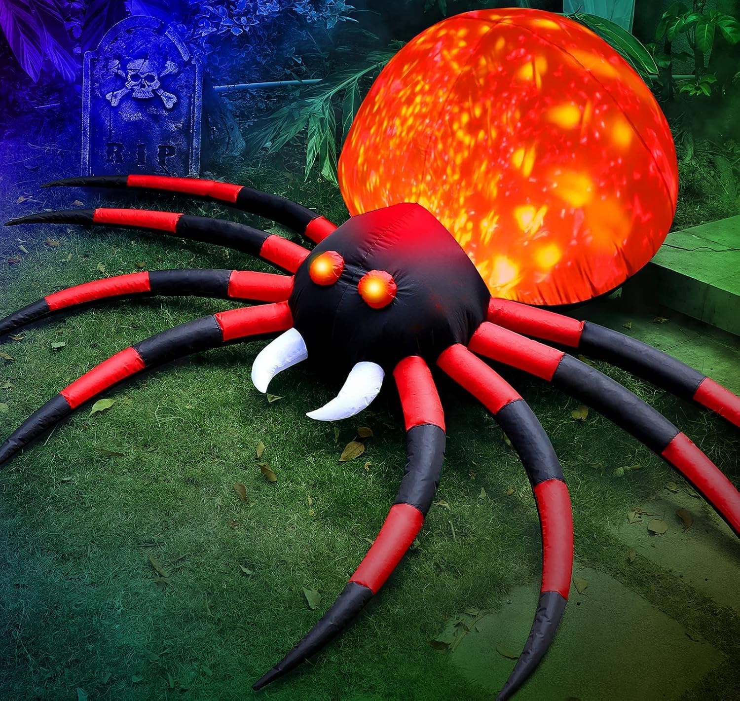 8 FT Halloween Inflatable Spider Outdoor Yard Decor with LED Rotating Flame