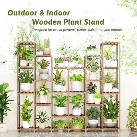 GENTINGBRO 22 Tiers Plant Shelf for Plants Large Indoor Plant Stand Plant Rack Extra Large Wood Plant Stands for Hanging Plant Holder for Patio Balcony Garden