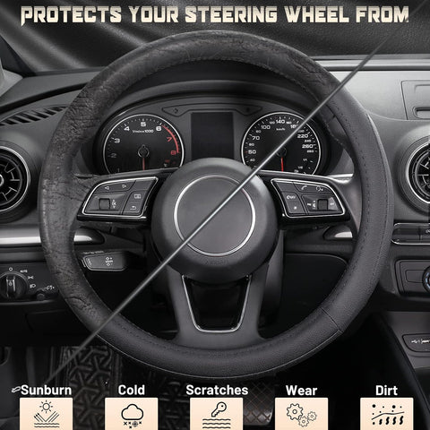 SEG Direct Black Microfiber Leather Auto Car Steering Wheel Cover 15 inch