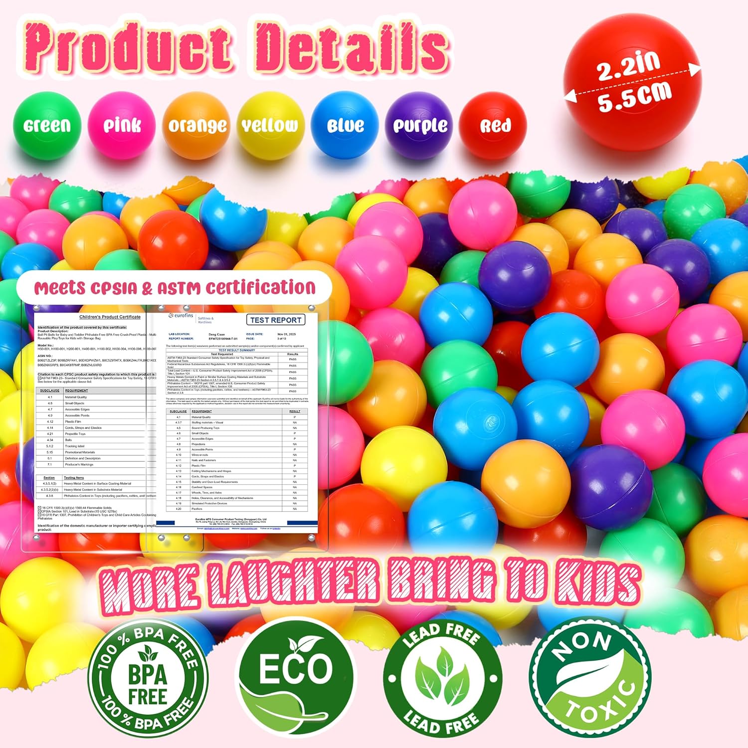 Vanland Ball Pit Balls, Plastic Playpen Toys for Babies Toddlers and Kids