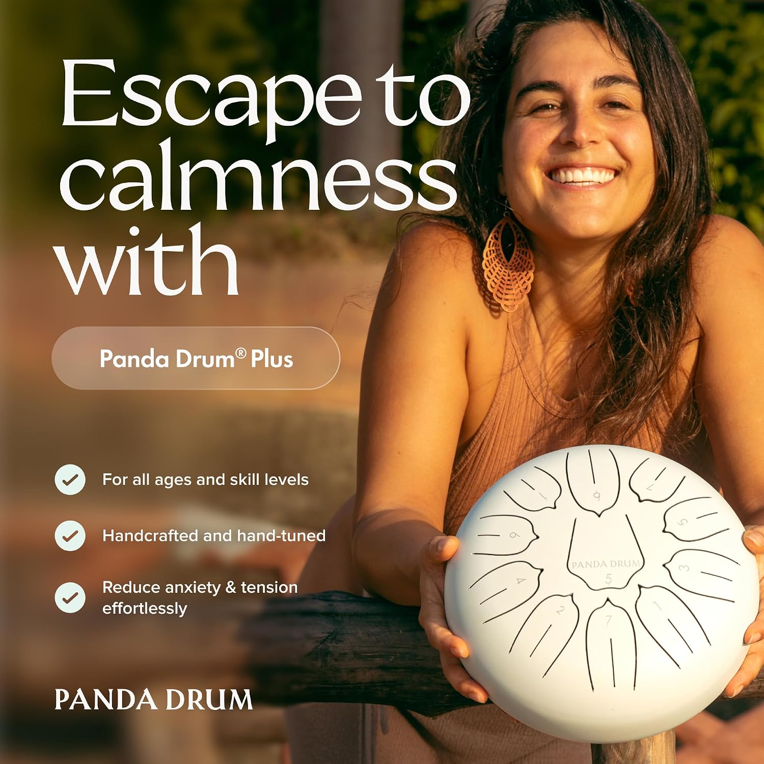Panda Drum Plus (White) | Steel Tongue Drum for Inside & Outside | 11 Inch