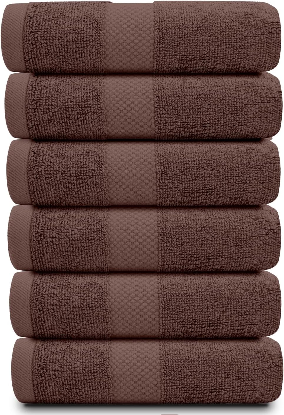 White Classic Luxury Brown Hand Towels - 100% Turkish Cotton, 16x30, 6 Pack