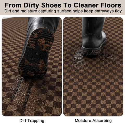 Runner Rug 2' x 6' Outdoor/Indoor, Rug with Natural Rubber Backing Non Slip for Hallway, Kitchen, Patio, Laundry, RV, Entryway, Garage, Bathroom, Area Rug Carpet, Brown Checkered, Custom Size
