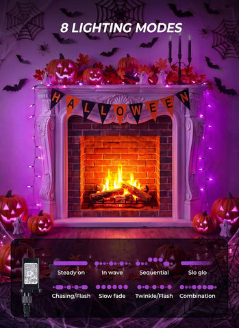 Purple LED Halloween Lights Indoor Outdoor, 33FT 100LED Mini String Lights