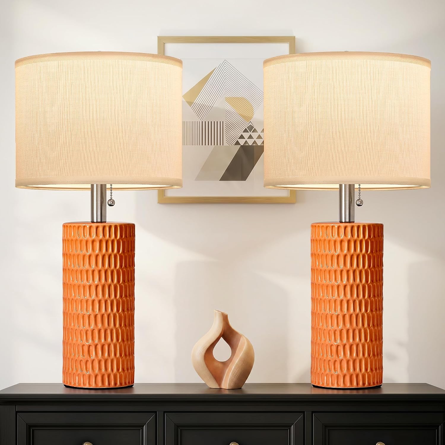 Reaketon 20” Modern Table Lamps Set of 2, Lamps for Bedroom, Orange