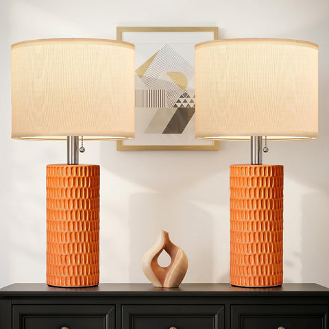 Reaketon 20” Modern Table Lamps Set of 2, Lamps for Bedroom, Orange