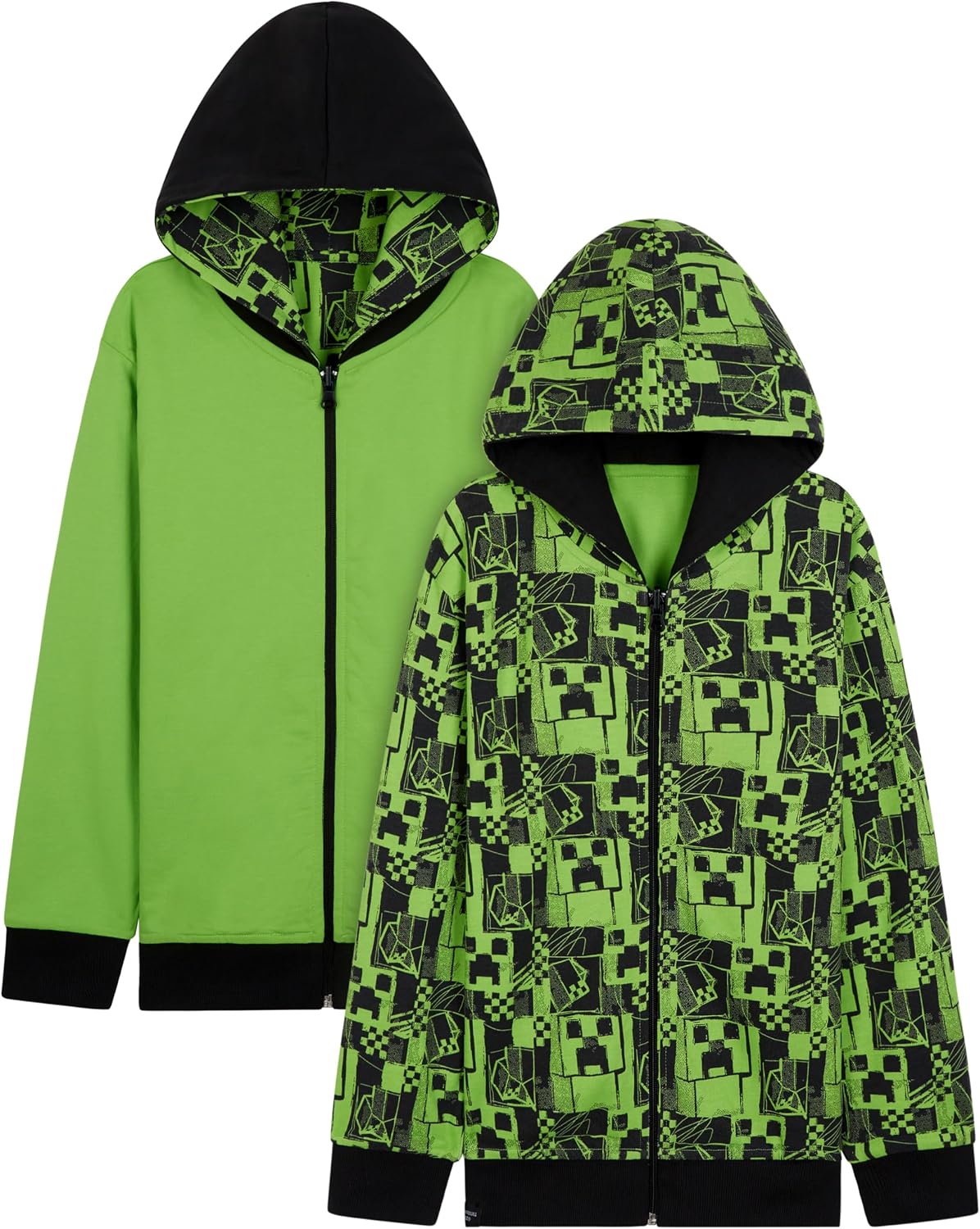 Minecraft Boys Hoodies - Reversible Hooded Sweatshirt for Kids Teenagers 5-14 Years Warm Zip up Hoodie Gamers Gifts