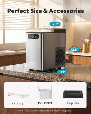 Nugget Ice Maker Countertop 40Lbs/24H Soft Chewable Ice Machine