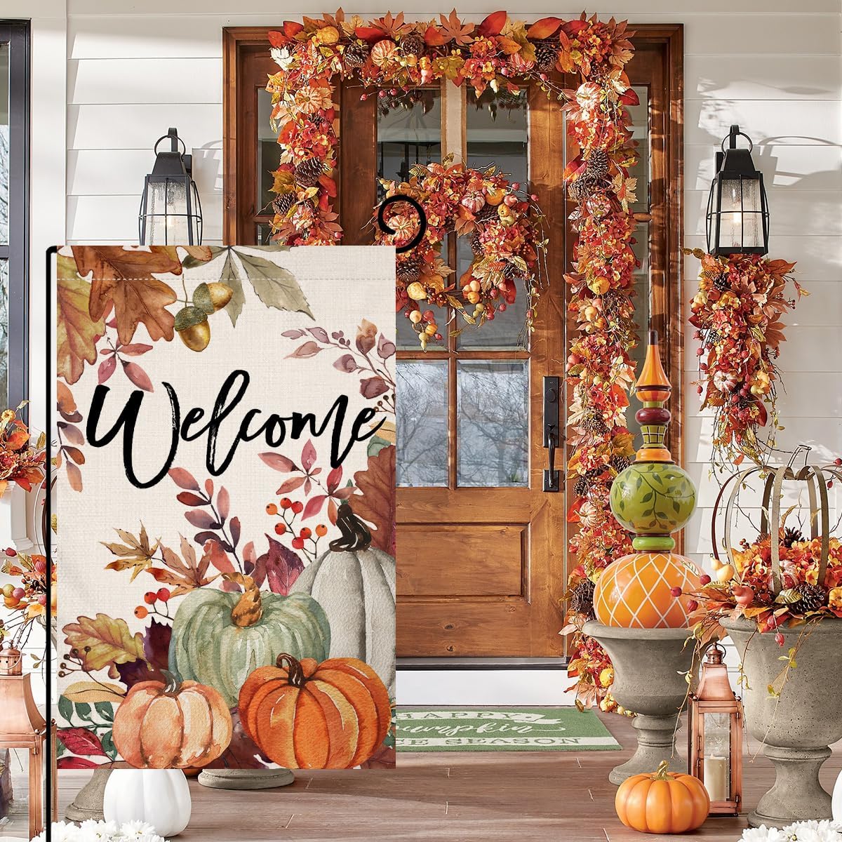 Fall Pumpkin Leaves Garden Flag 12x18 Vertical Double Sided Welcome Autumn Thanksgiving Holiday Outside Decorations Burlap Yard Flag BW823