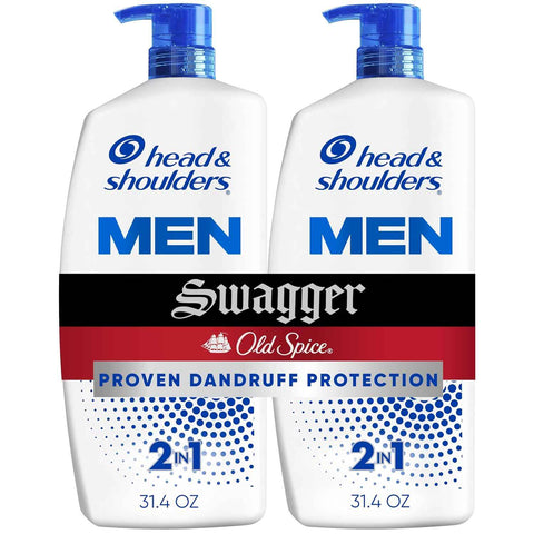 Head & Shoulders Mens 2-in-1 Shampoo and Conditioner | Old Spice Swagger | Anti-Dandruff Shampoo Value Pack for Men with 1% Pyrithione Zinc, Fights Itch & Dryness, 31.4 Fl Oz Each
