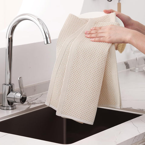 Homaxy 100% Cotton Oversized Waffle Weave Kitchen Towels 6-Pack, Beige