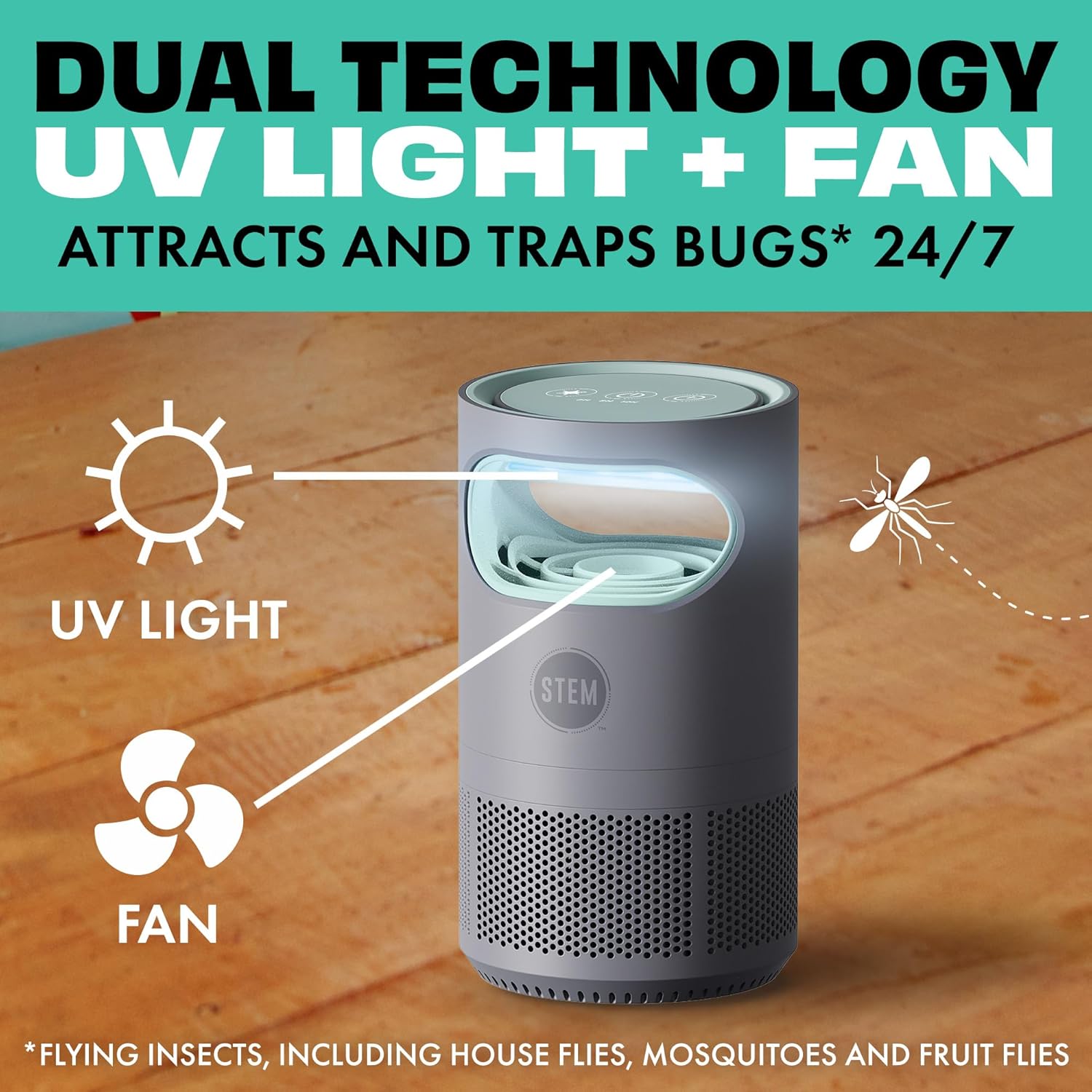 STEM Flying Insect Indoor Fan Trap, UV Light, 1 Device + 5 Glue Traps