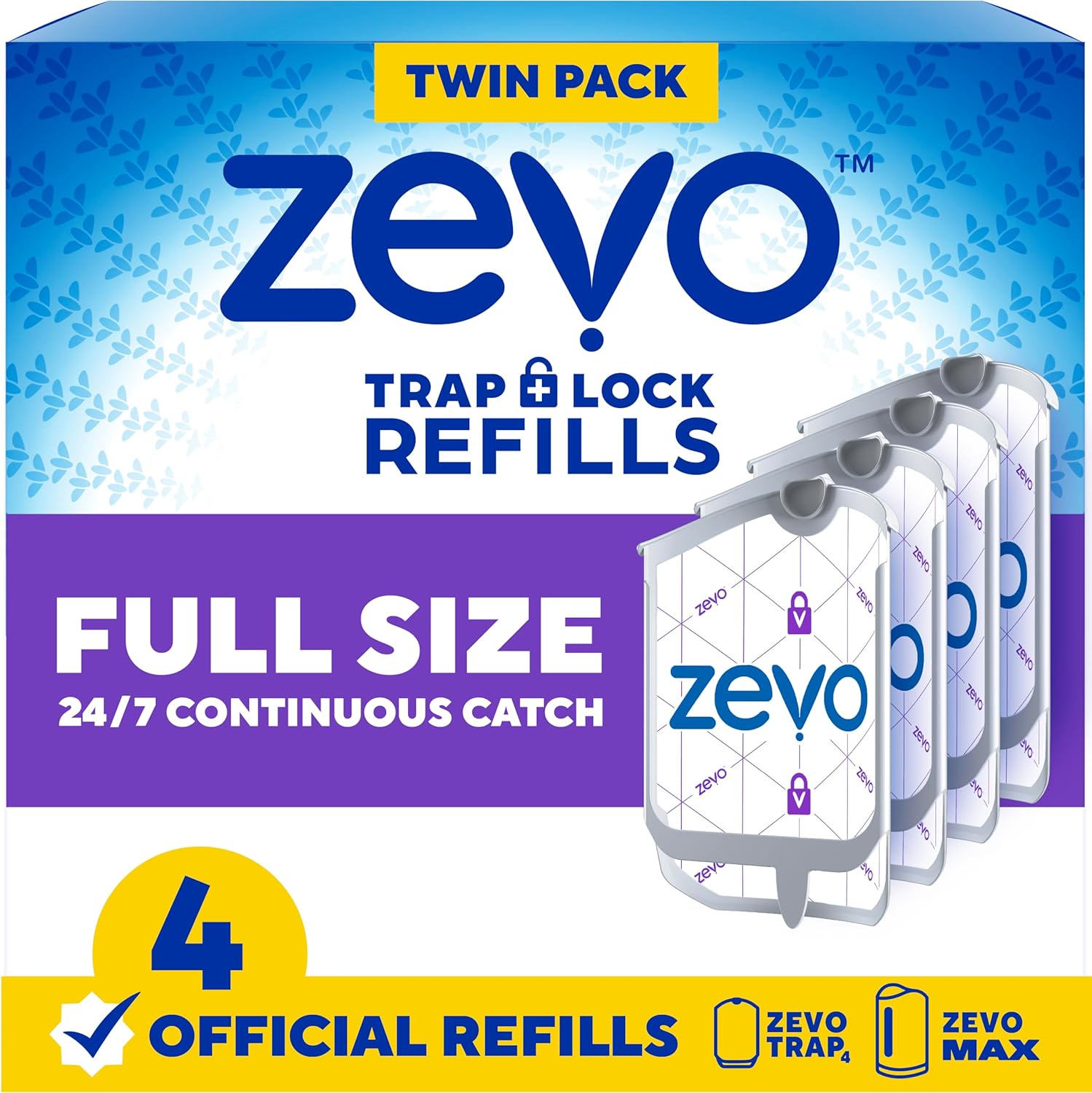 Zevo Flying Insect Trap Refill Cartridges for Fruit Flies & Gnats, 4 Count