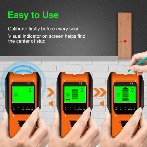 Stud Finder Wall Scanner, 5 in 1 Multifunction Stud Locator with Smart Sensor, HD LCD Display and Audio Alarm for The Center & Edge of Metal, Studs, AC Wire, and Pipe Detection (Tropical Orange)