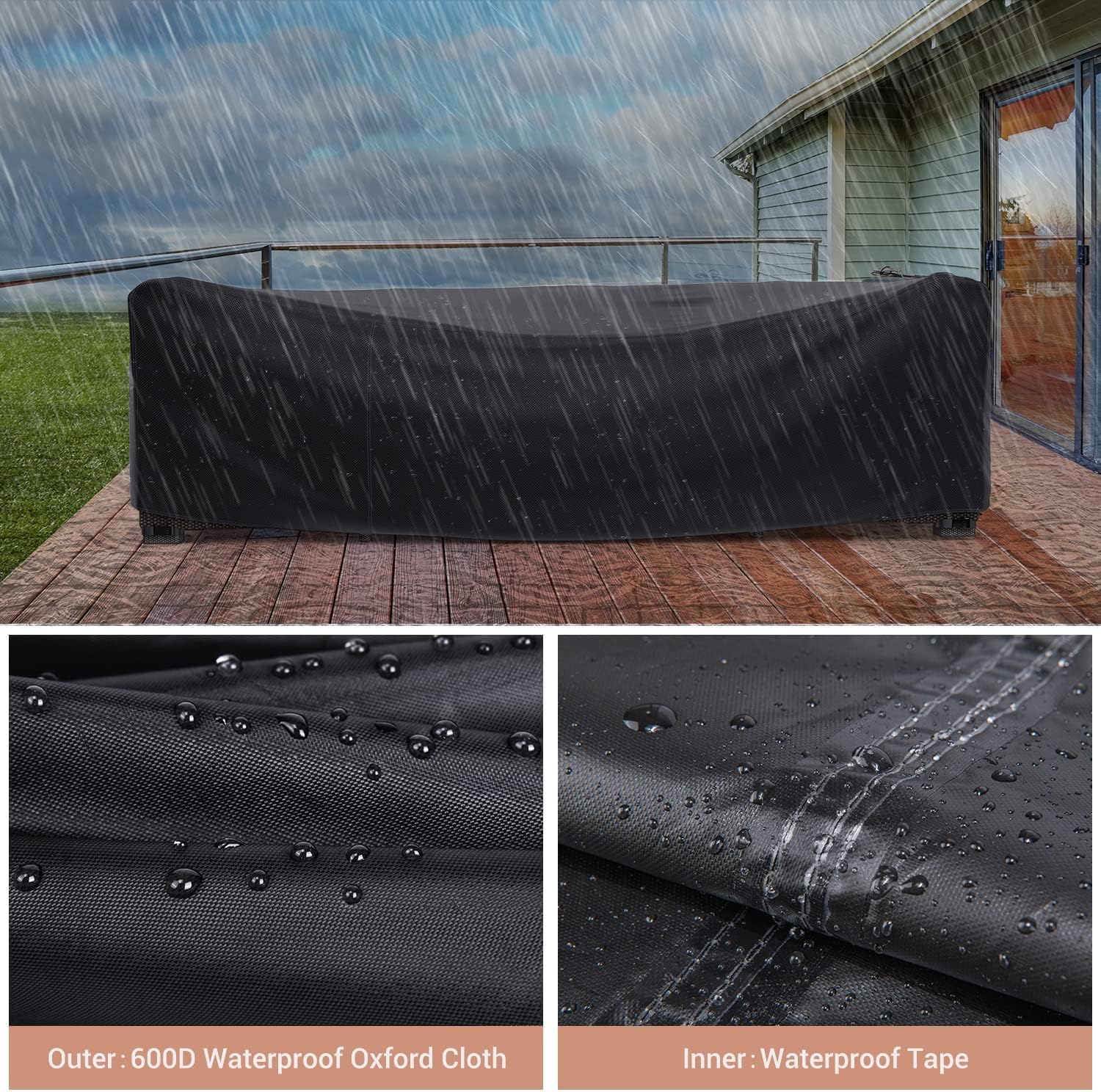Mrrihand Outdoor Patio Furniture Covers Waterproof 102"Lx74"Wx28"H Black