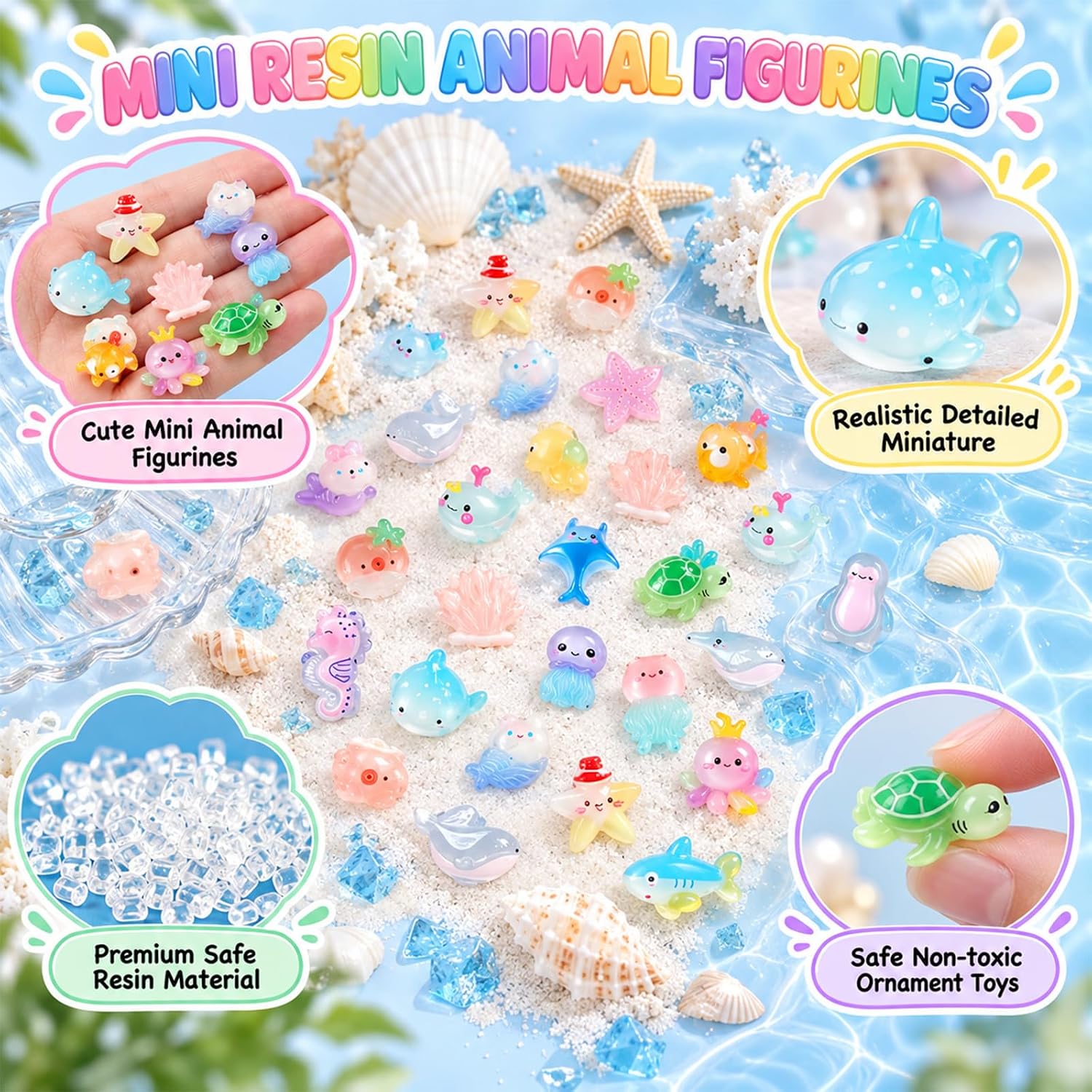 TQBAJ 60PCS Mini Glow in The Dark Animal Resin Models, Mystery Resin Animals Blind Bag, DIY Fairy Garden House Micro Landscape Aquarium Decor, Individually Wrapped Blind Bag(A)