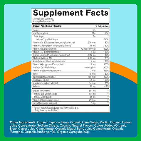 SmartyPants Multivitamin for Men, Organic Gummies: Methylfolate, Omega 3 (ALA), Vitamin D3, C, Vitamin B12, B6, A, K & Zinc for Immune Support, Biotin, Vegetarian, 120 Gummies (30 Day Supply)