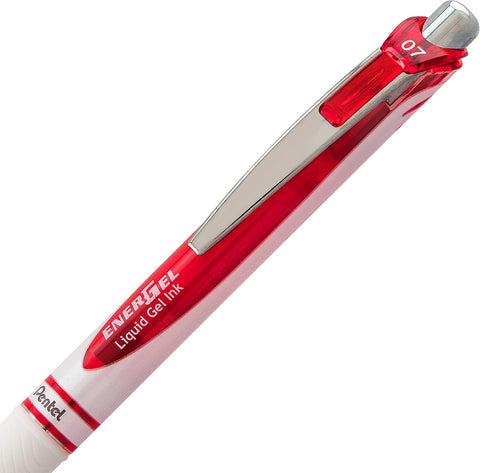 Pentel EnerGel Pearl Retractable Liquid Gel Pen, Needle Tip (0.7mm) Medium Line, Red Ink, 2-Pk (BLN77WBP2B)