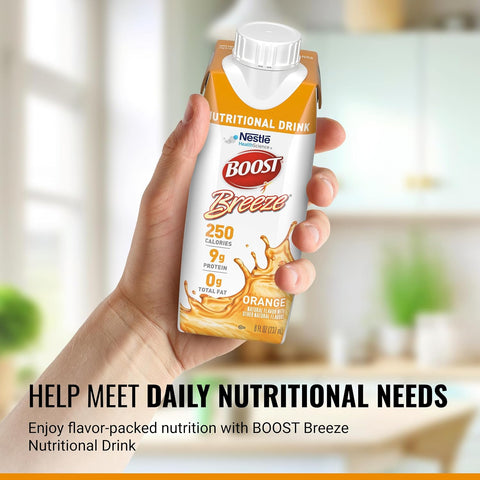 BOOST Breeze Clear Nutritional Drink - 250 Calories - 19 Vitamins & Minerals - 9 g Protein - Fortified Clear Nutritional Drink with Vitamin A & Zinc - Orange Flavor - 8 fl oz (Pack of 24)