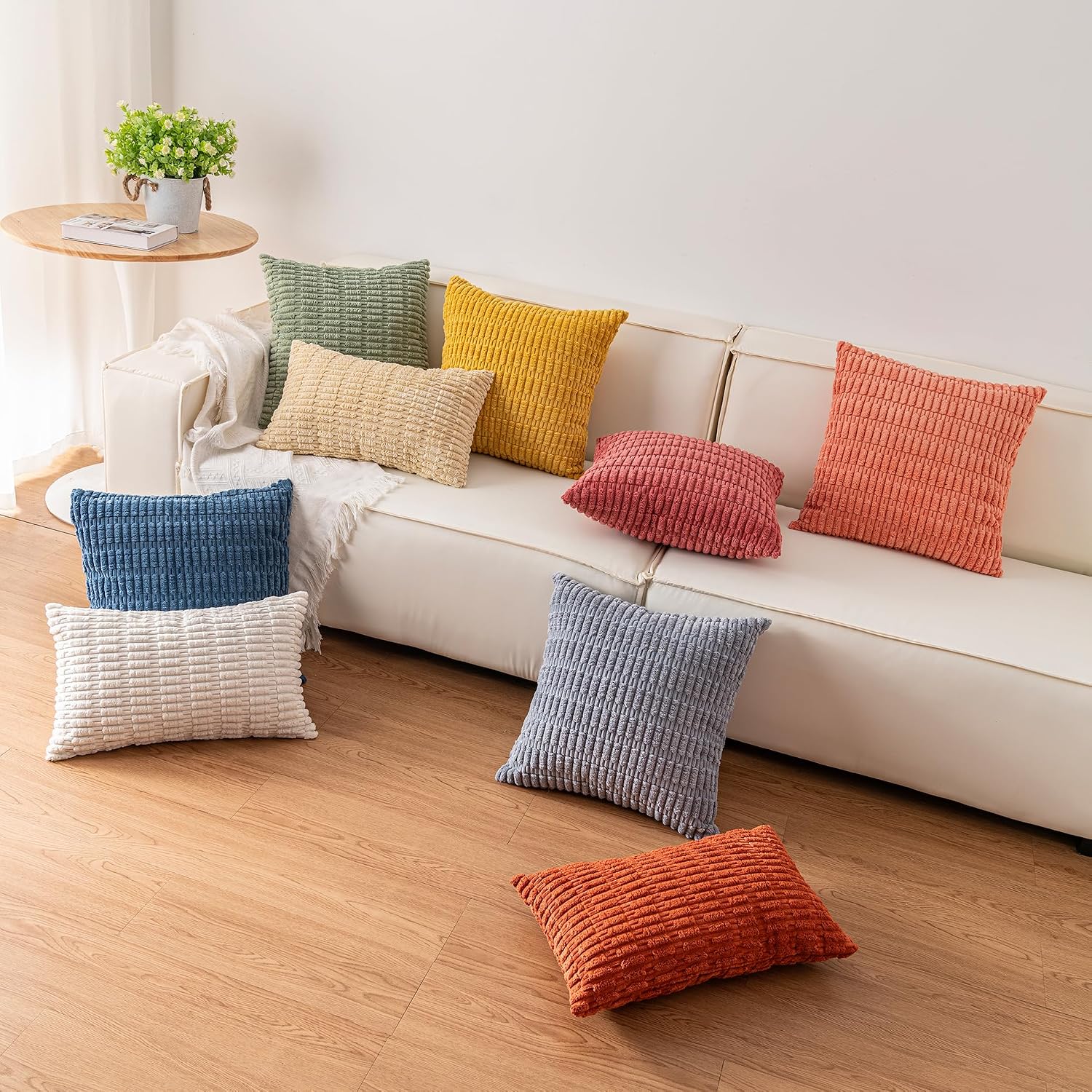 Pack of 2 Corduroy Decorative Throw Pillow Covers 12x24 Inch, Light Grey