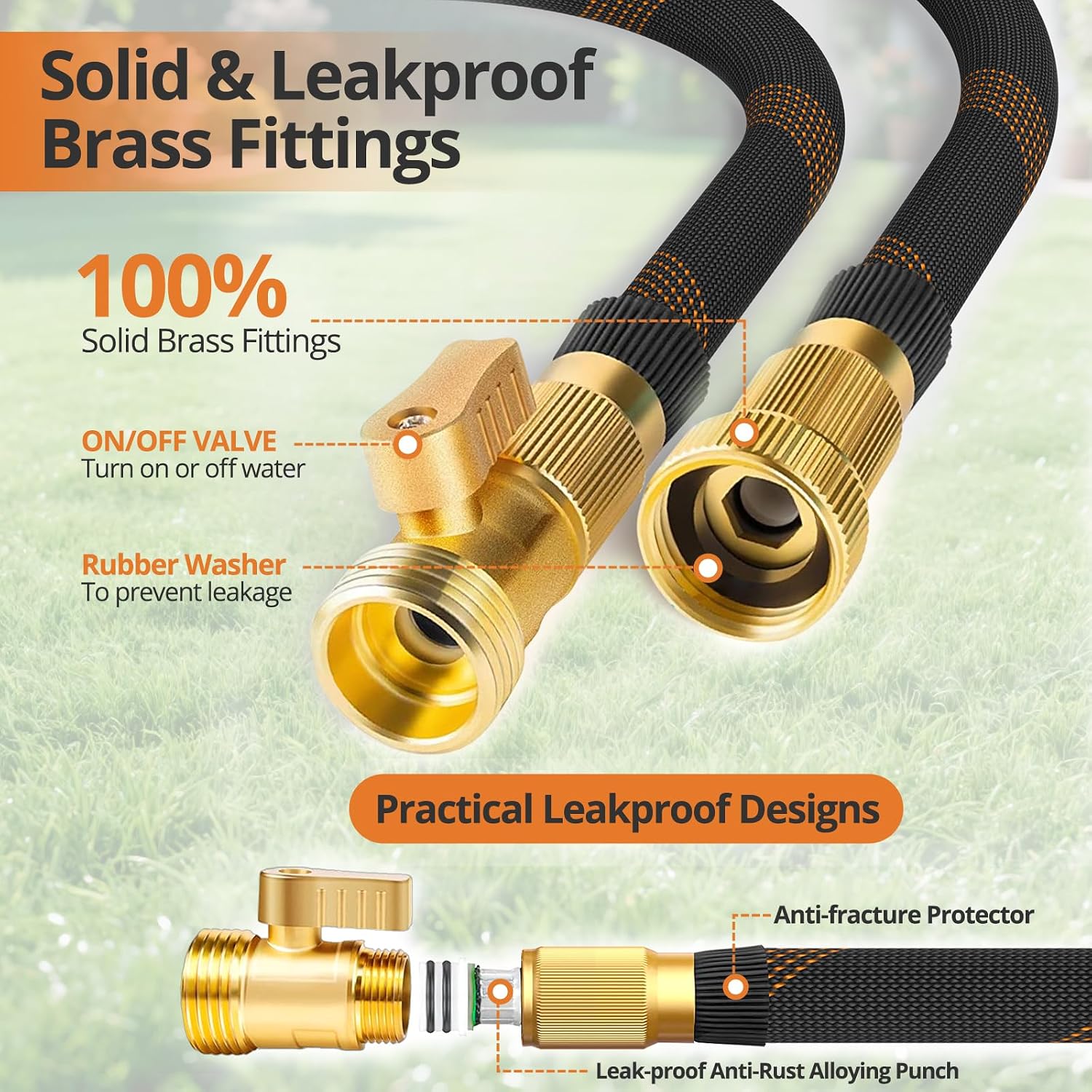 Garden Hose 100ft, 2026 New Flexible Water Hose with 10 Function Nozzle, Solid Brass Fittings, Lightweight, No Kink, Leak-proof, Durable Fabric Hose for Gardening, Cleaning, Car Washing