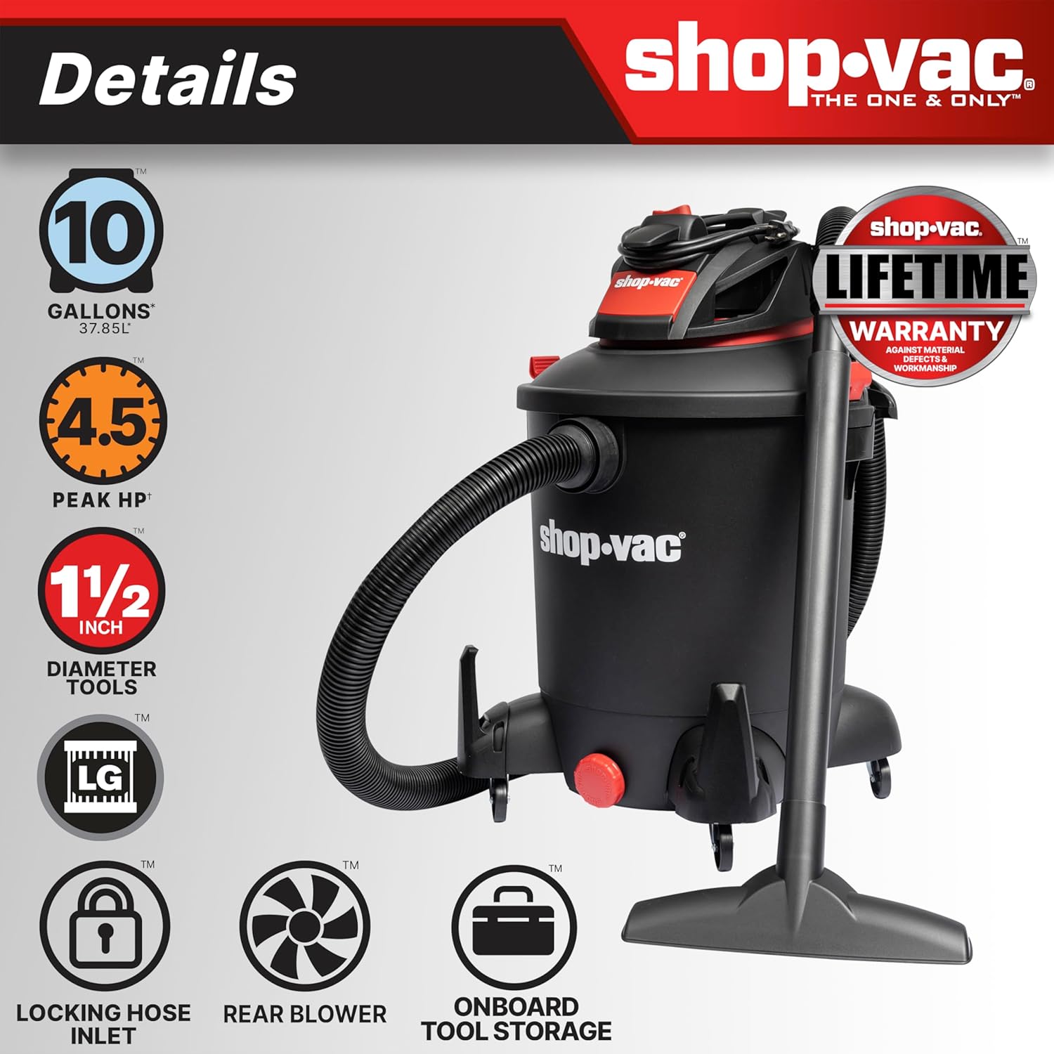 Shop-Vac 5761011 10 Gallon 4.5 Peak HP Wet/Dry Vacuum with Blower Function