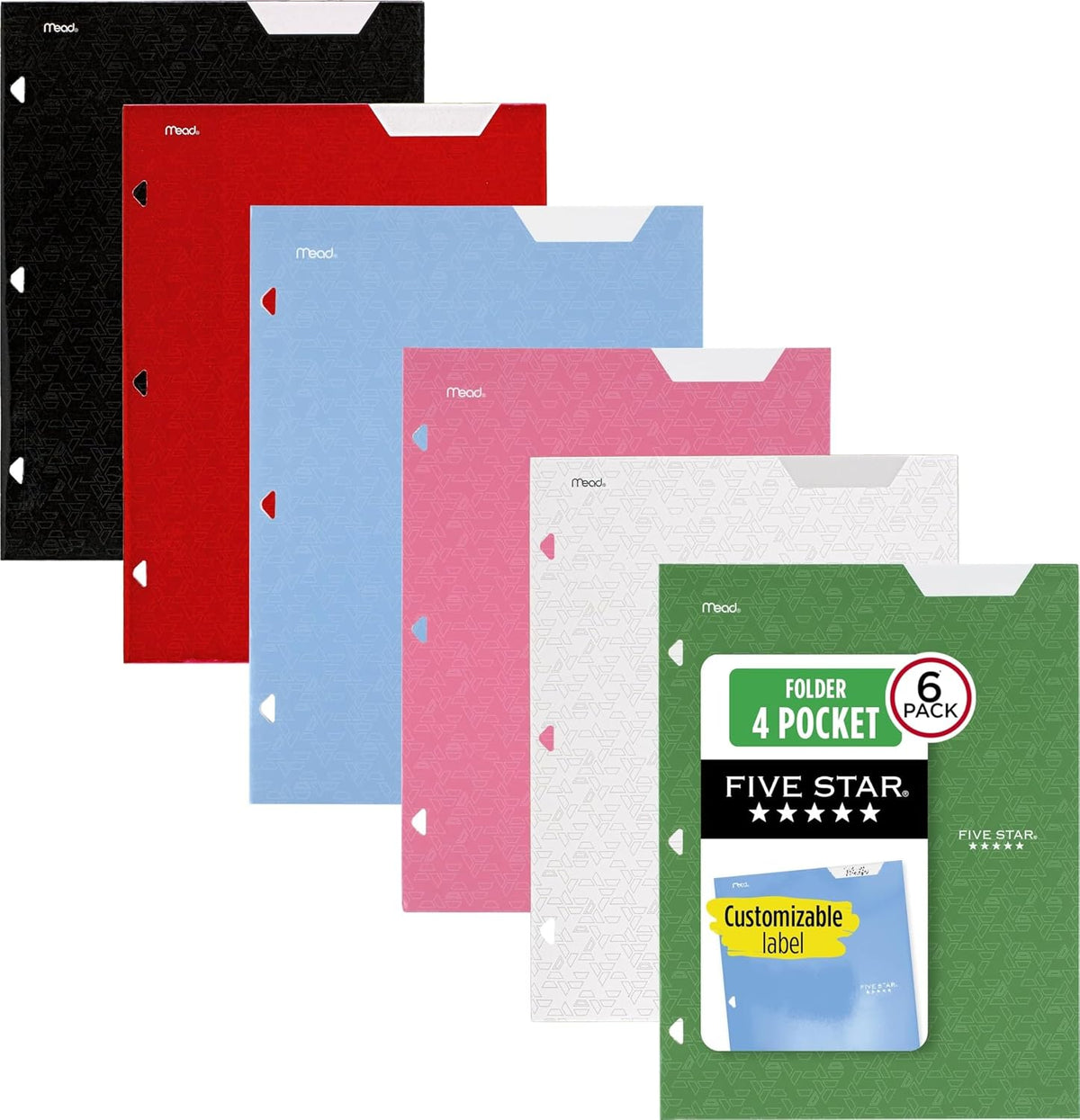 Five Star 4-Pocket Folder, 6 Pack, Paper Folder, Fits 3-Ring Binders, Holds 8-1/2" x 11" Paper, Assorted Colors (38058)