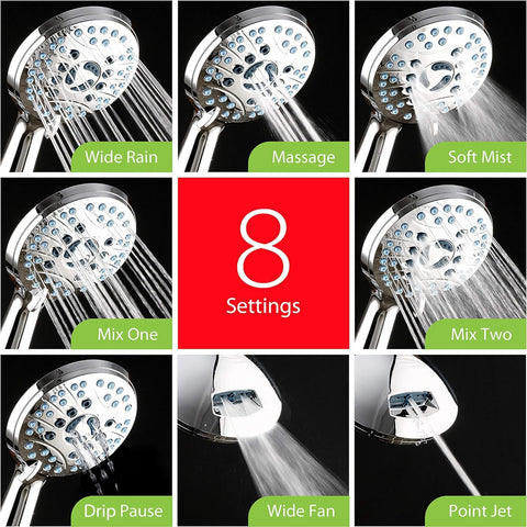 AquaCare 8-mode High Pressure Handheld Shower Head with 2-mode Power Wash