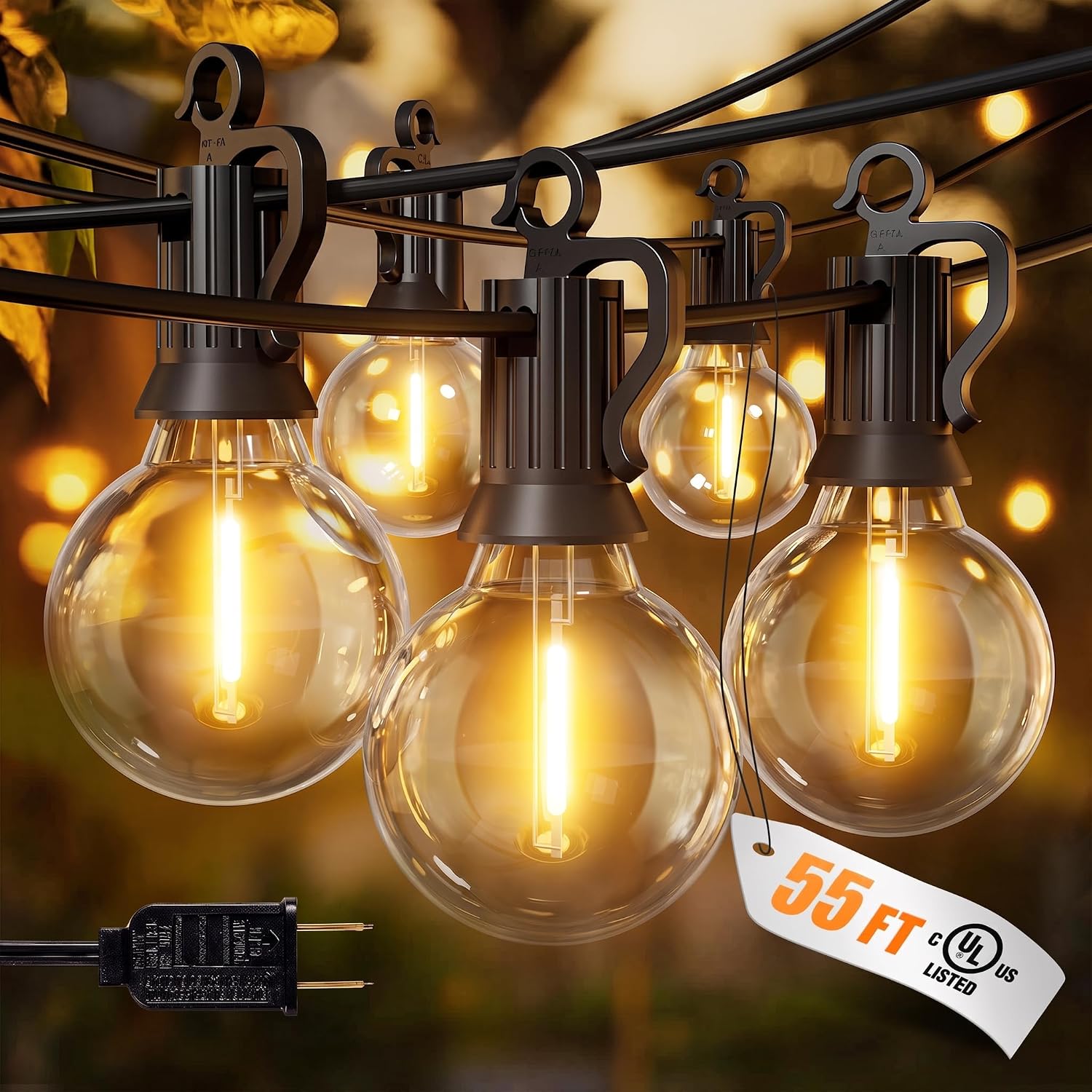 Outdoor String Lights, 55(50+5)FT 25 Bulbs IP65 Waterproof Patio Lights