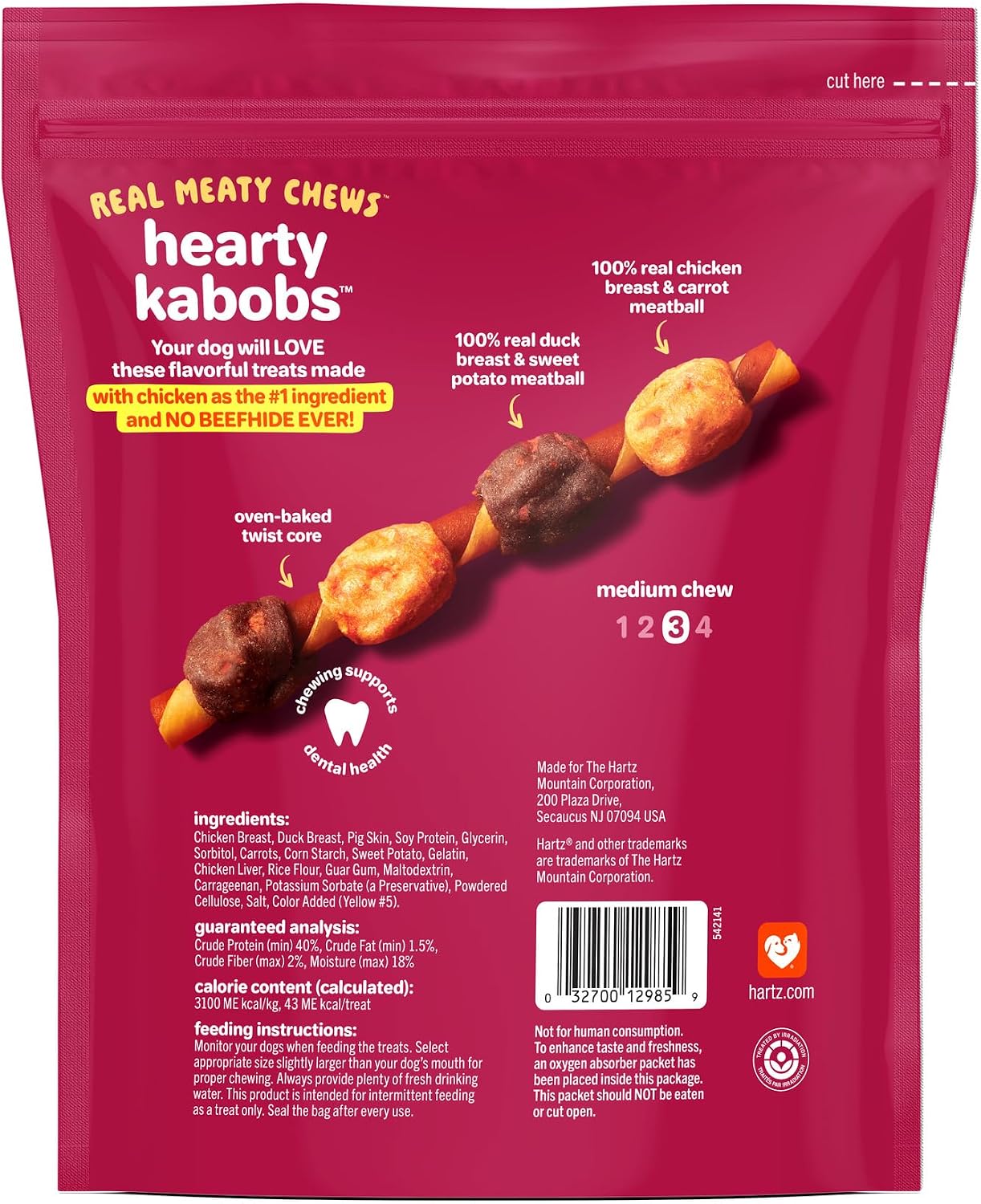 Oinkies Hearty Kabobs Rawhide‑Free Dog Treats, 18 Count