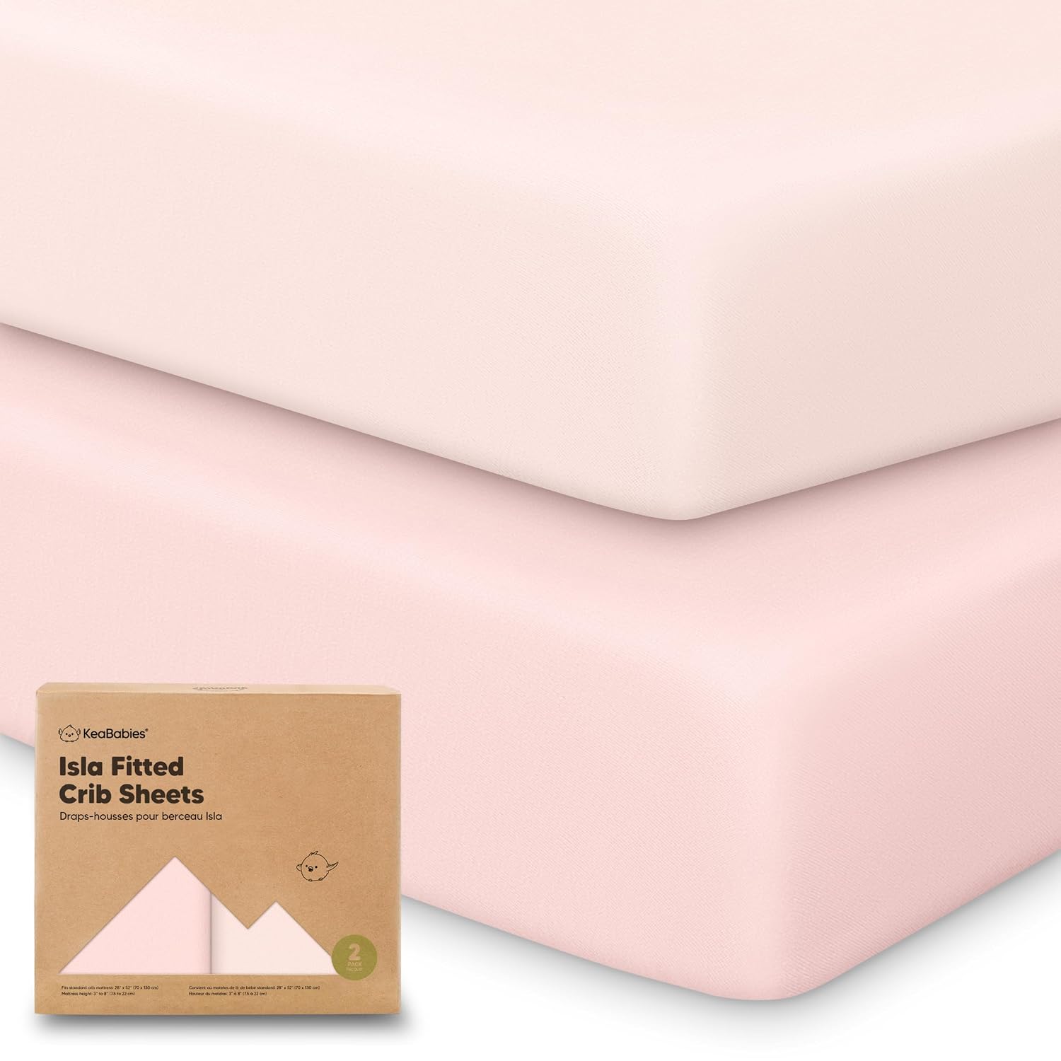 KeaBabies 2-Pack Baby Crib Sheets for Boys, Girls, 52x28 Fitted (Mist Rose)