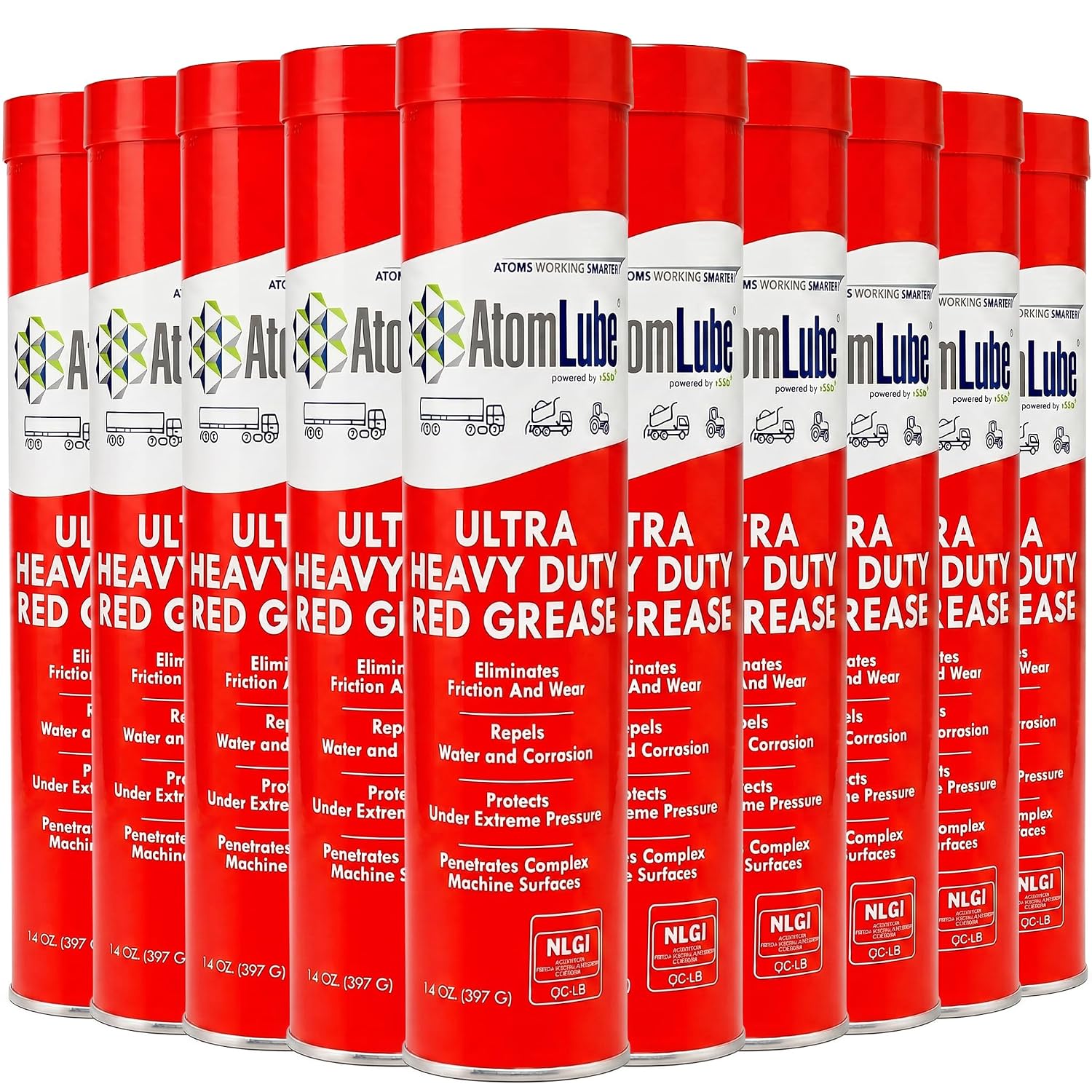 AtomLube Ultra Heavy Duty Red Grease, 10-Pack of 14 oz Tubes
