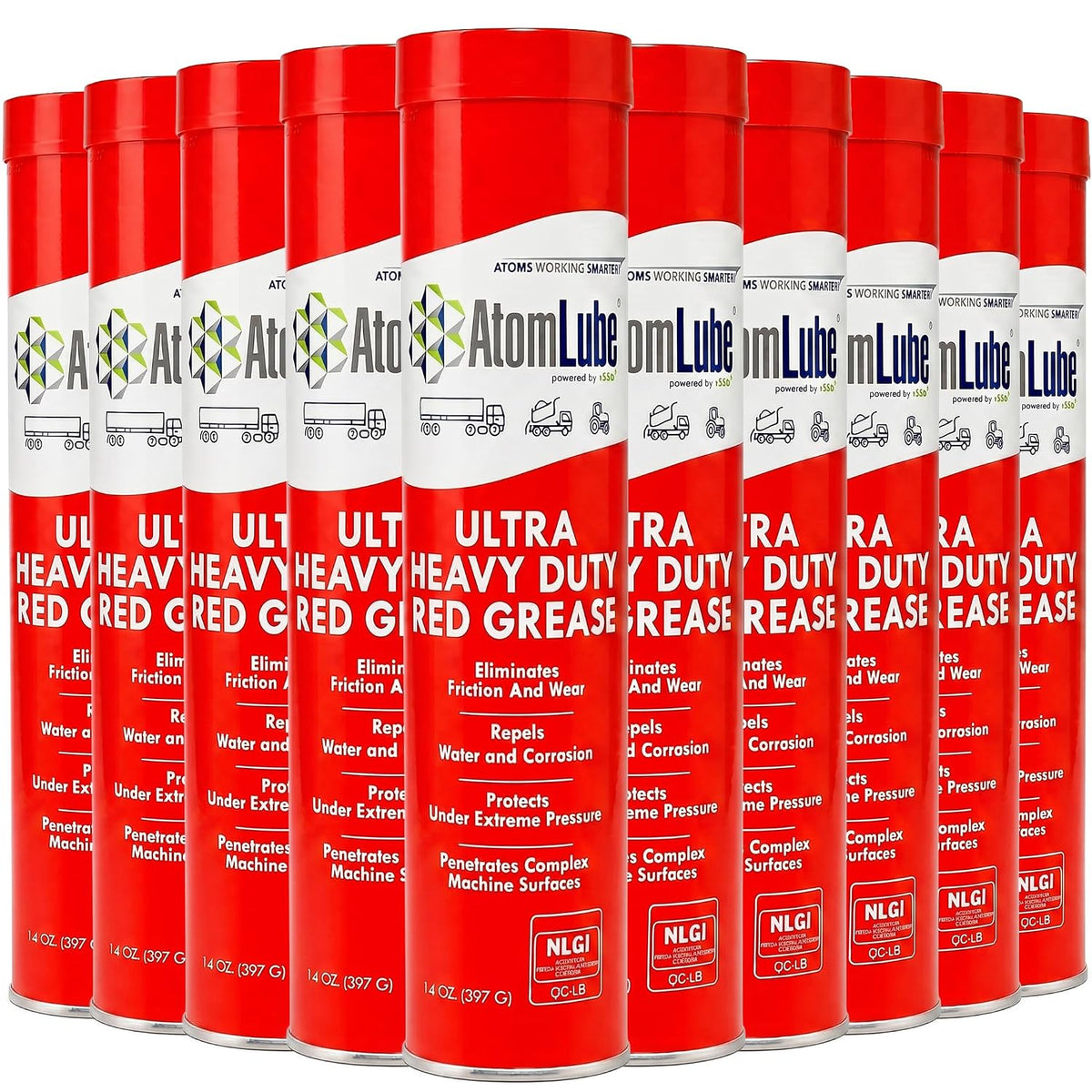 AtomLube Ultra Heavy Duty Red Grease, 10-Pack of 14 oz Tubes