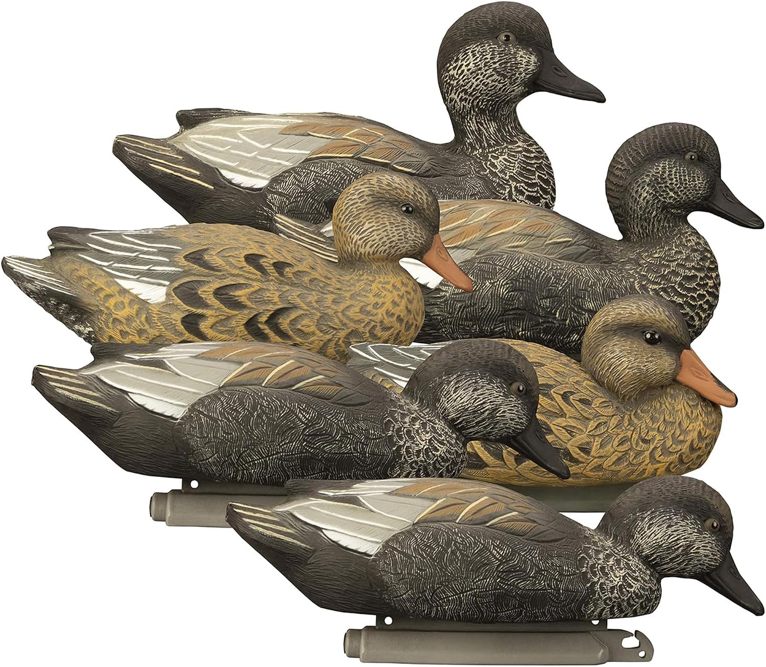 Higdon Outdoors Standard Gadwall Floater Duck Decoys | Ultra Realistic Drake & Hen Decoys for Waterfowl Hunting | Multiple Head Positions | 4 Drakes & 2 Hens| Foam-Filled | 6pk