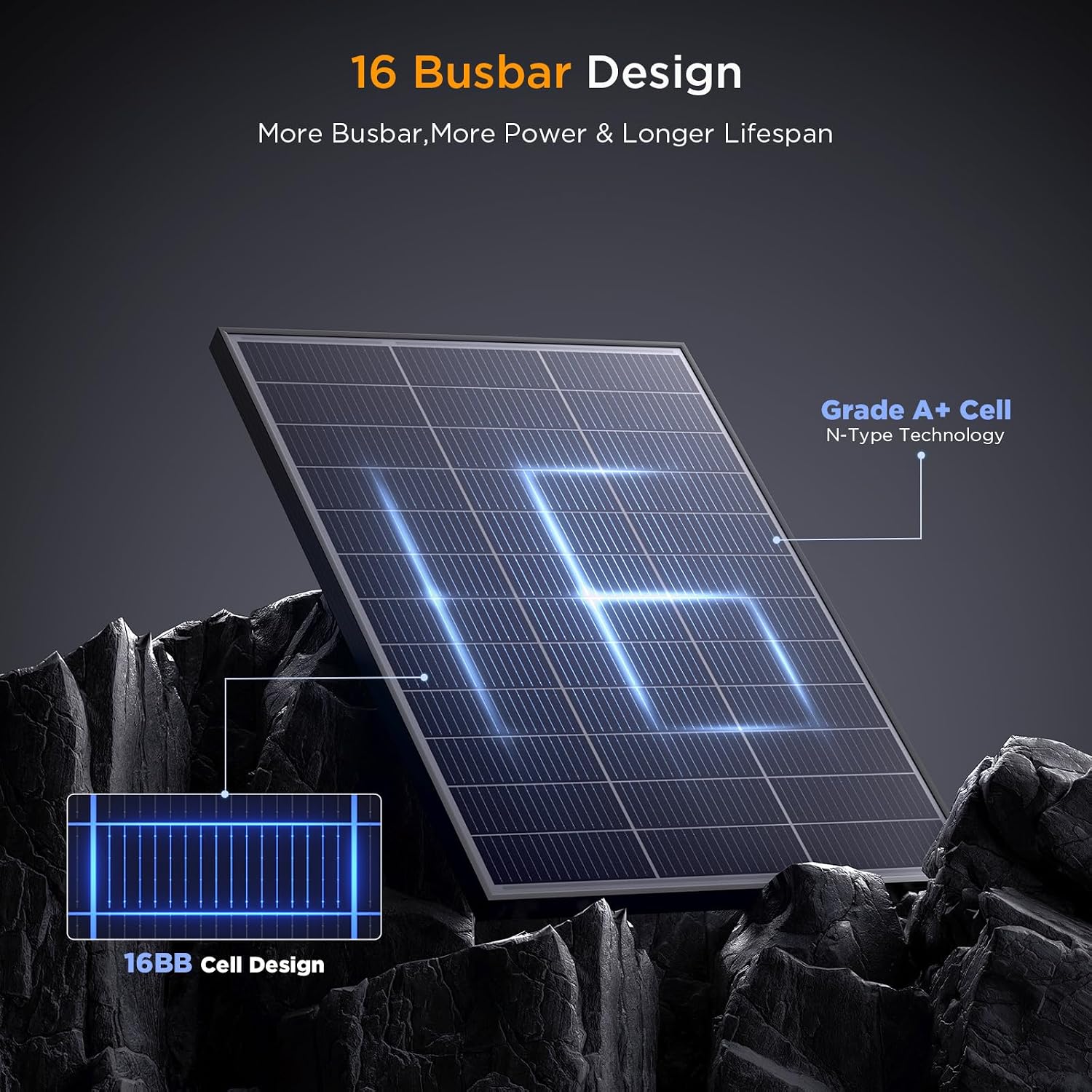 N-Type 16BB 100 Watt Solar Panel, 25% High Efficiency