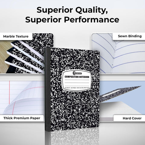 Rosmonde 1000 Pack Composition Notebooks Bulk, Wide Ruled, Black Marble
