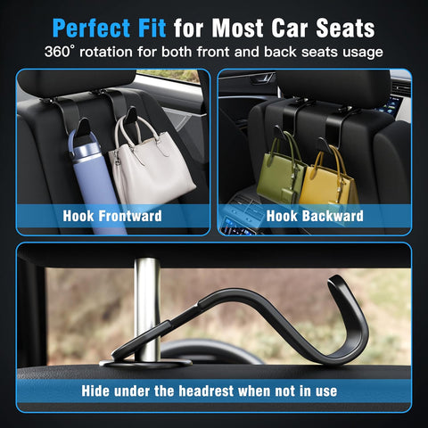 4-Pack Car Headrest Hooks Holds 55lbs Seat Storage Organizer for Bags