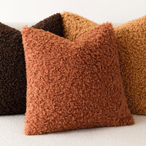 Foindtower Decorative Fuzzy Faux Fur Throw Pillow Covers 26x26 Burnt Orange