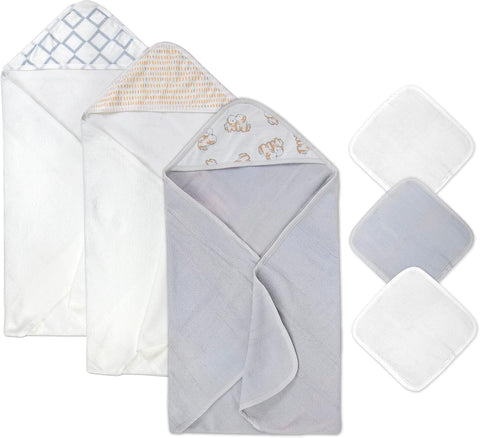 Hooded Baby Bath Towel and Washcloth 6 Piece Set for Newborns Infants & Toddlers, Boys & Girls Baby Hooded Towels (Puppies & Patterns)