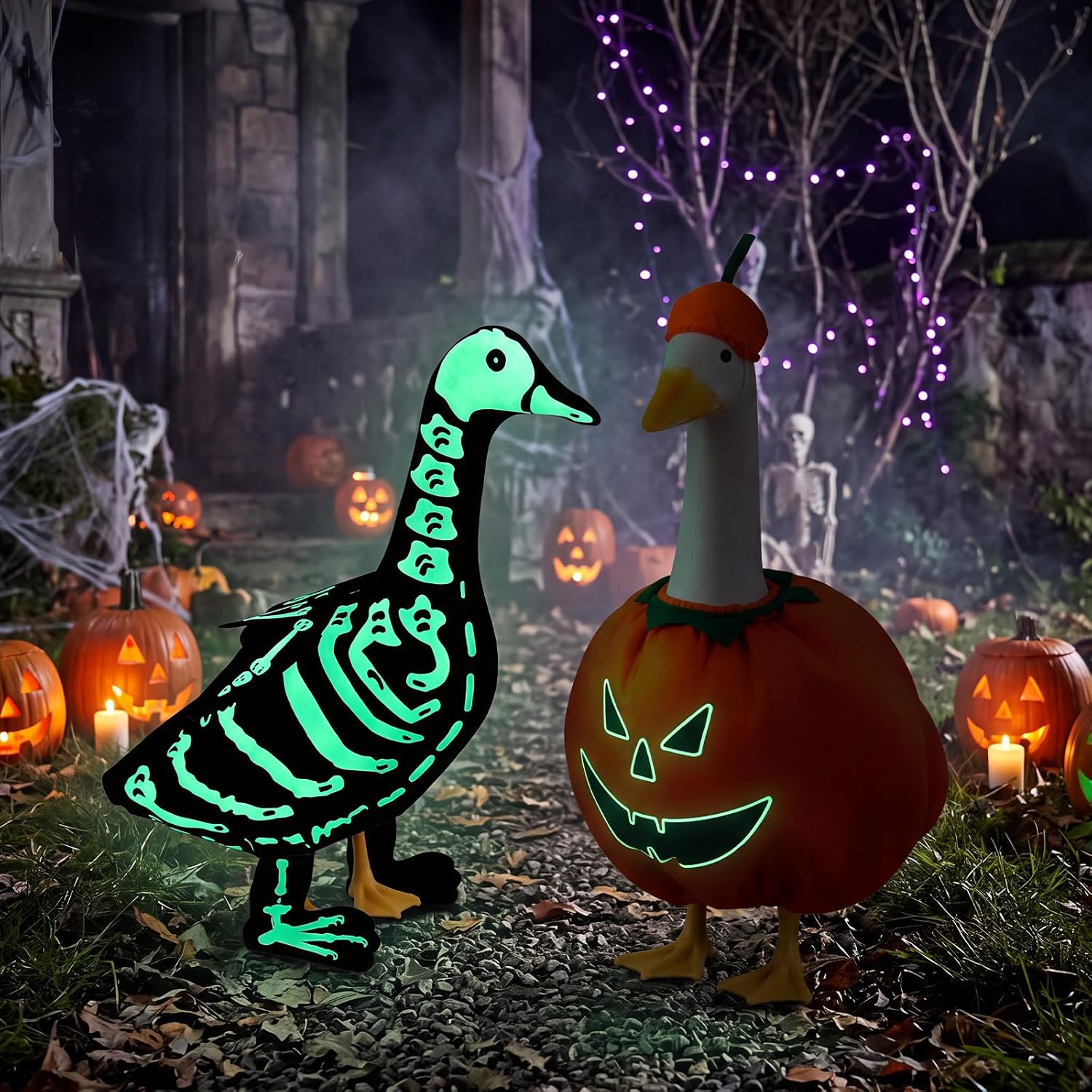 2 Set Halloween Porch Goose Outfits 23'', Glow in The Dark