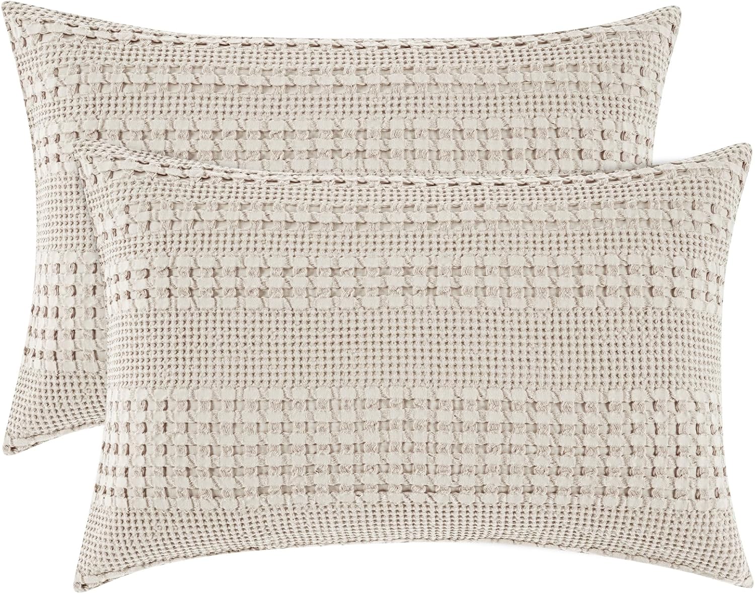 PHF Cotton Waffle Pillow Shams King Size 20" x 36", Oatmeal, No Insert