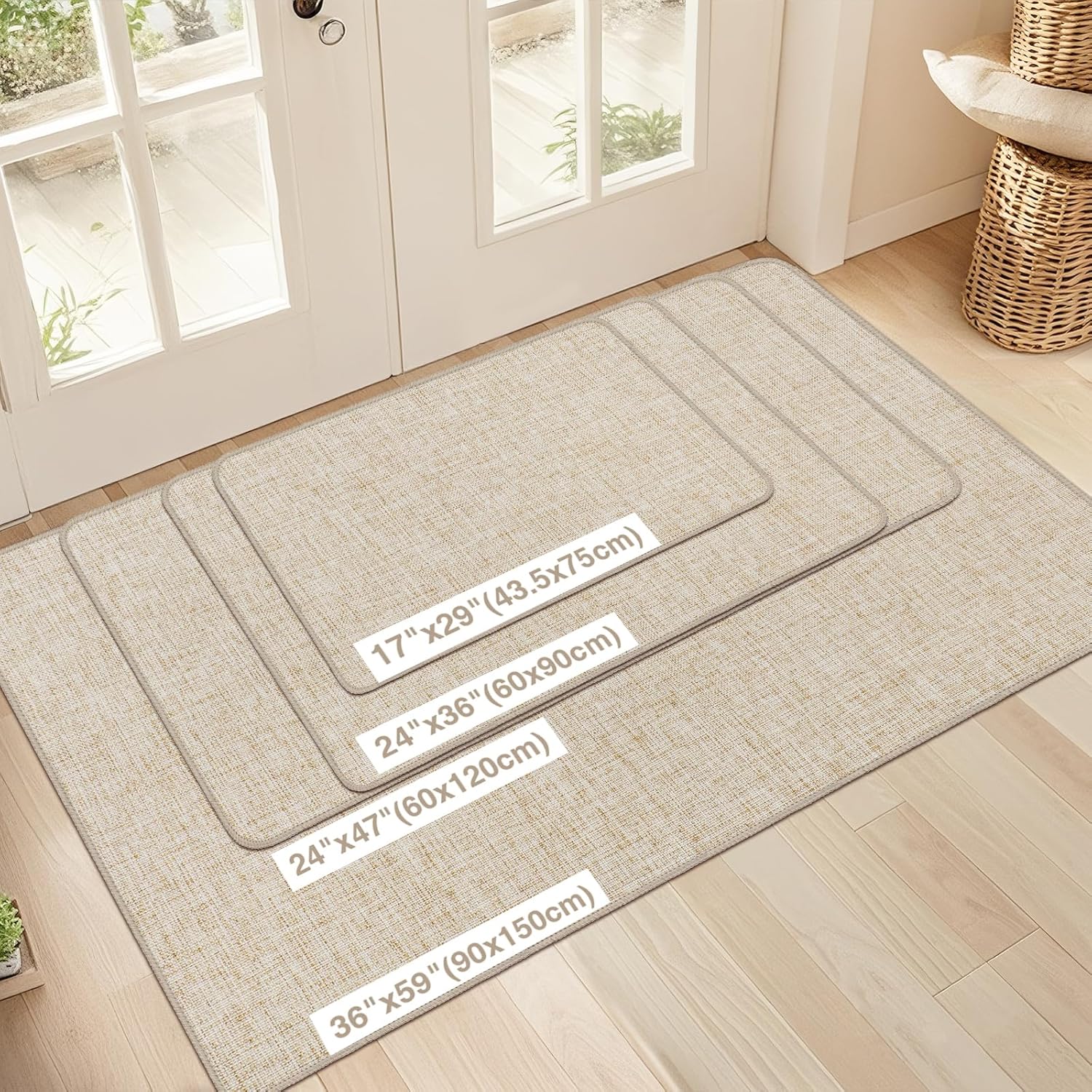 LEKEEPGO Ultra Thin Indoor Door Mat 24"x36", Non Slip Door Mat, Khaki