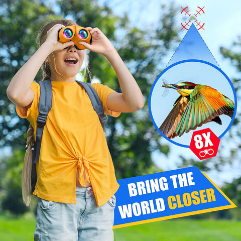 LET'S GO! Outdoor Toys for 3-8 Year Old Boys, DIMY Compact Watreproof Binocular for Kids Boys Easter Gifts for Boys Age 3-8 Best Easter Gifts for Boys Girls Orange DY5