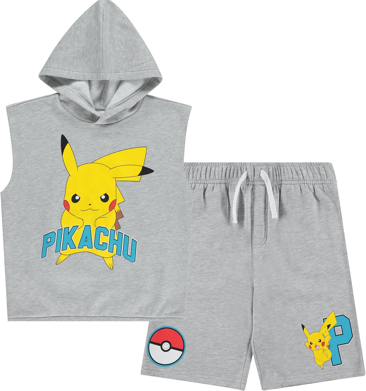 Pokemon Boys Pikachu Fleece Hooded Muscle Tank and Sweat Shorts Set 4-20
