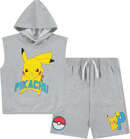 Pokemon Boys Pikachu Fleece Hooded Muscle Tank and Sweat Shorts Set 4-20