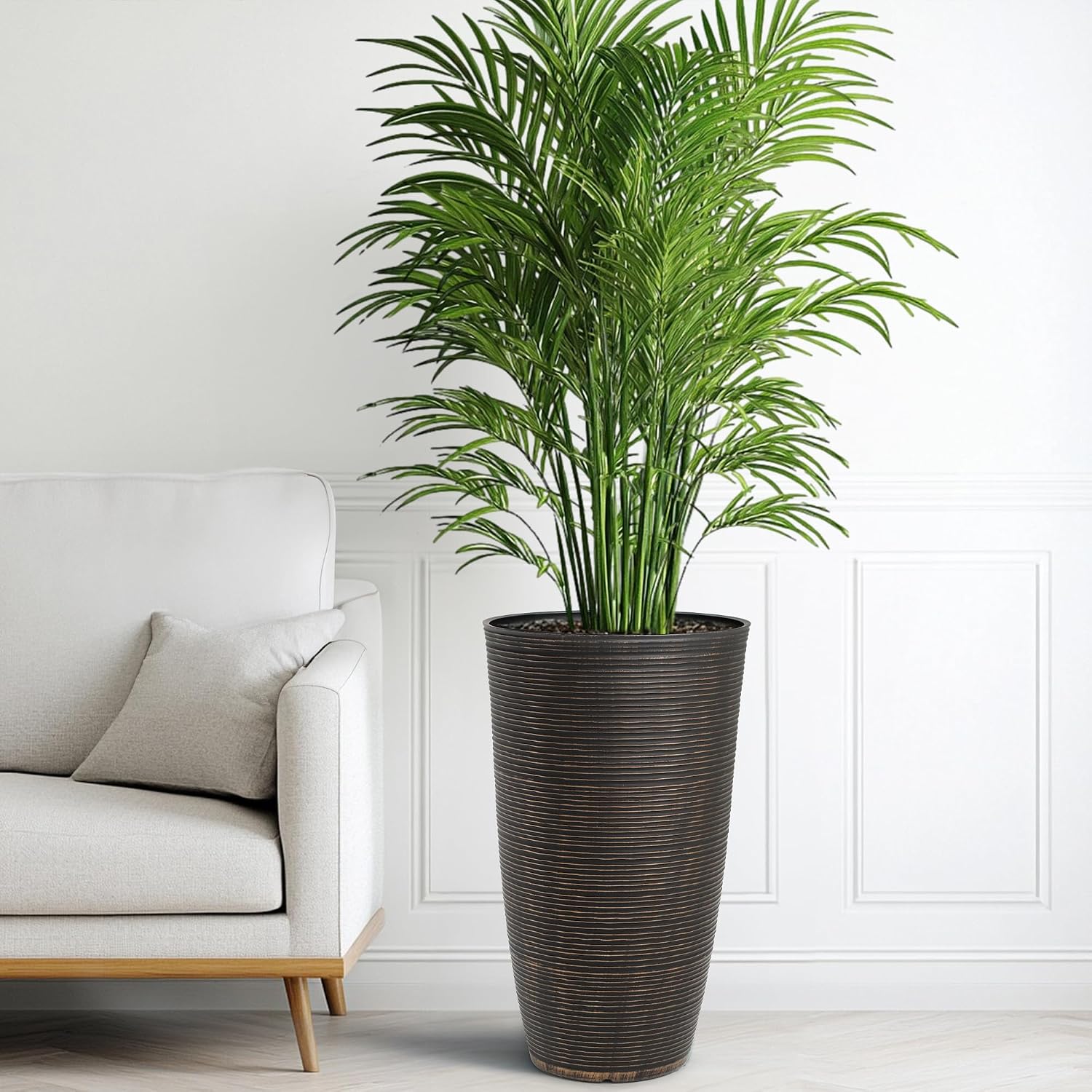 24" Large Outdoor Planters for Plants,Bronze Plastic Tall Flower Pots