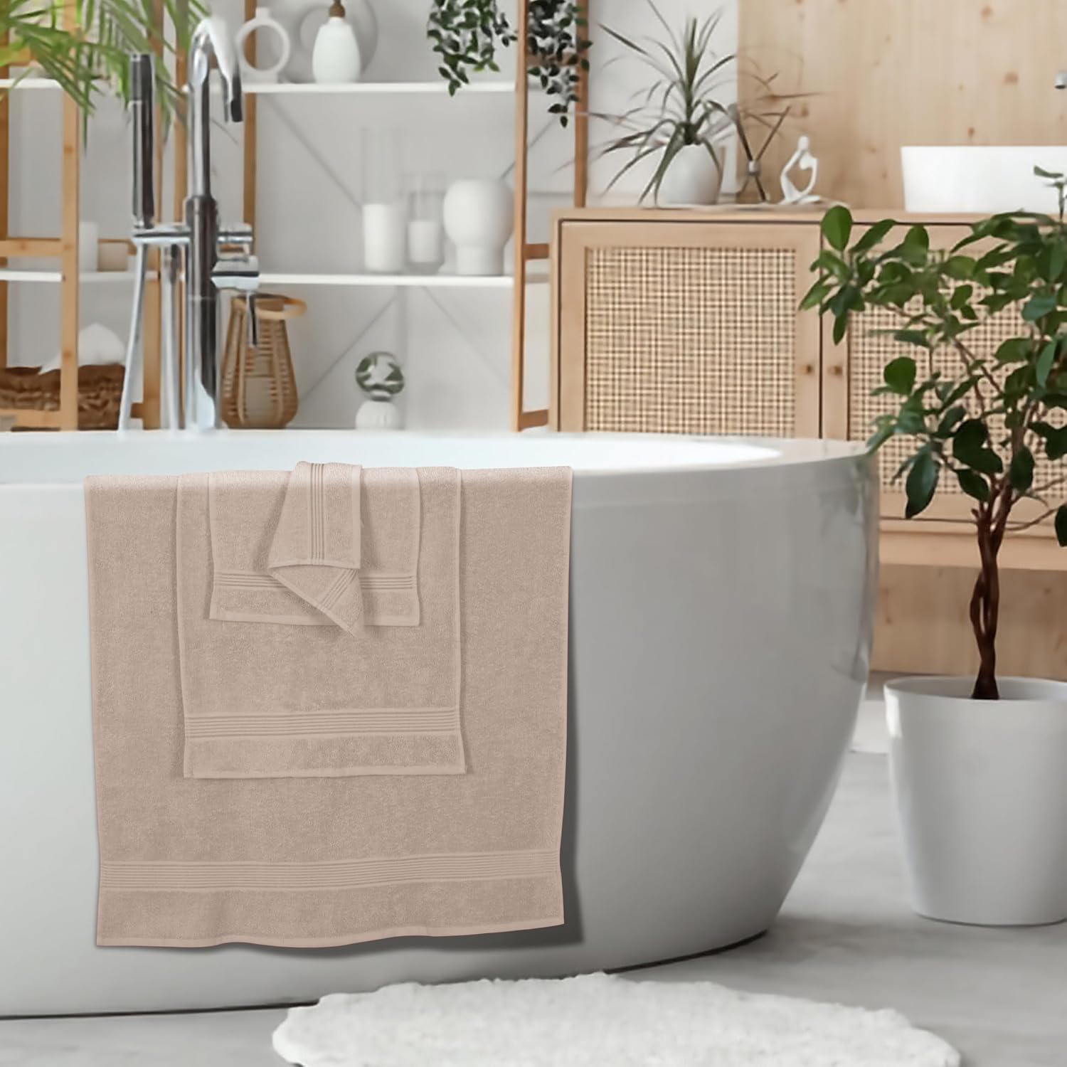 Belizzi Home Ultra Soft 6 Pack Cotton Towel Set, Contains 2 Bath Towels 28x55 inch, 2 Hand Towels 16x24 inch & 2 Wash Coths 12x12 inch, Ideal Everyday use, Compact & Lightweight - Tan