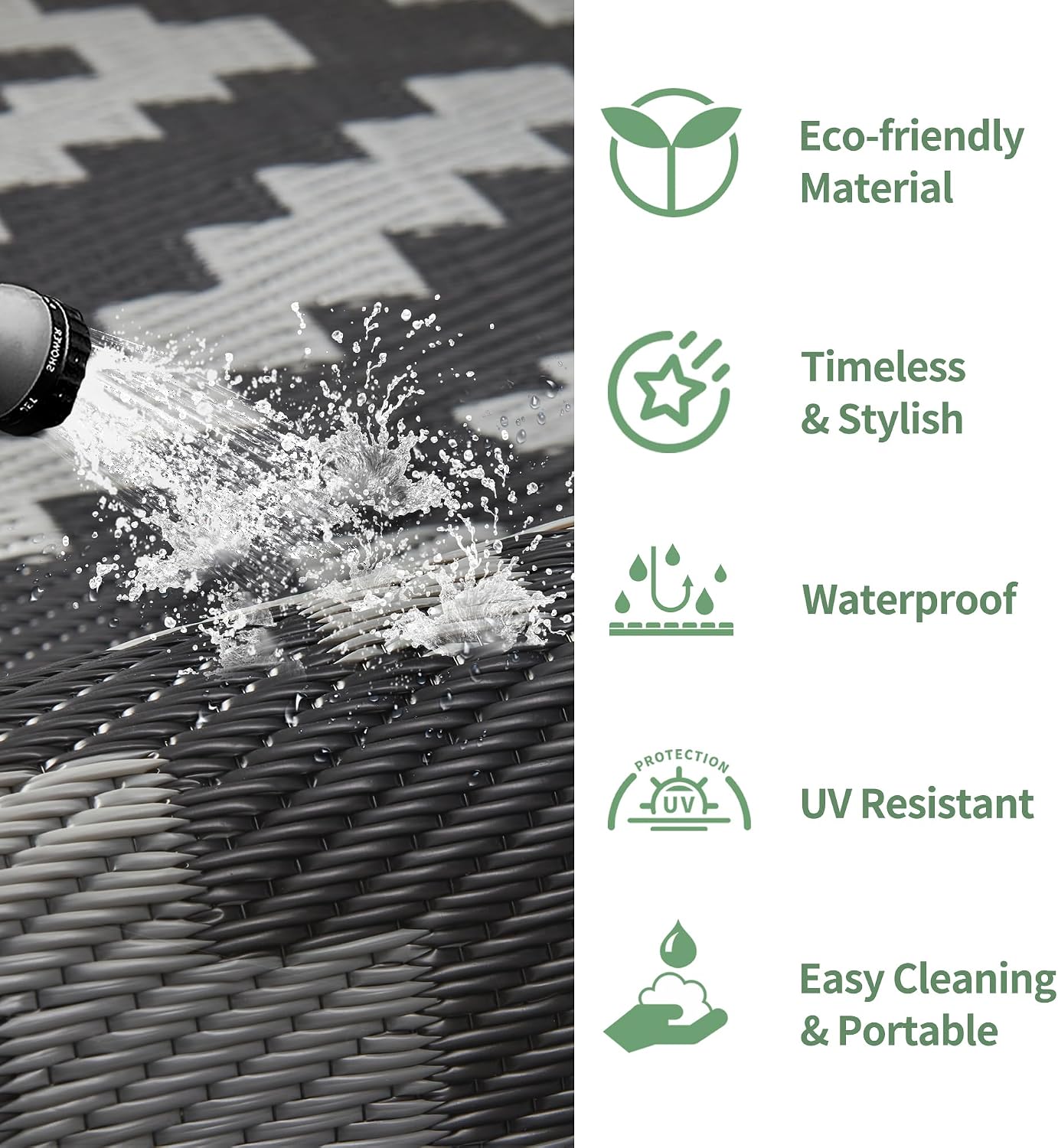 GENIMO Outdoor Rug, Waterproof Plastic Rugs for Patio, 5'x8' Black Grey