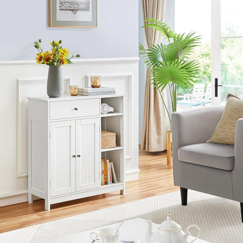 Yaheetech Bathroom Storage Cabinet with Drawer and 2 Beadboard Doors, White