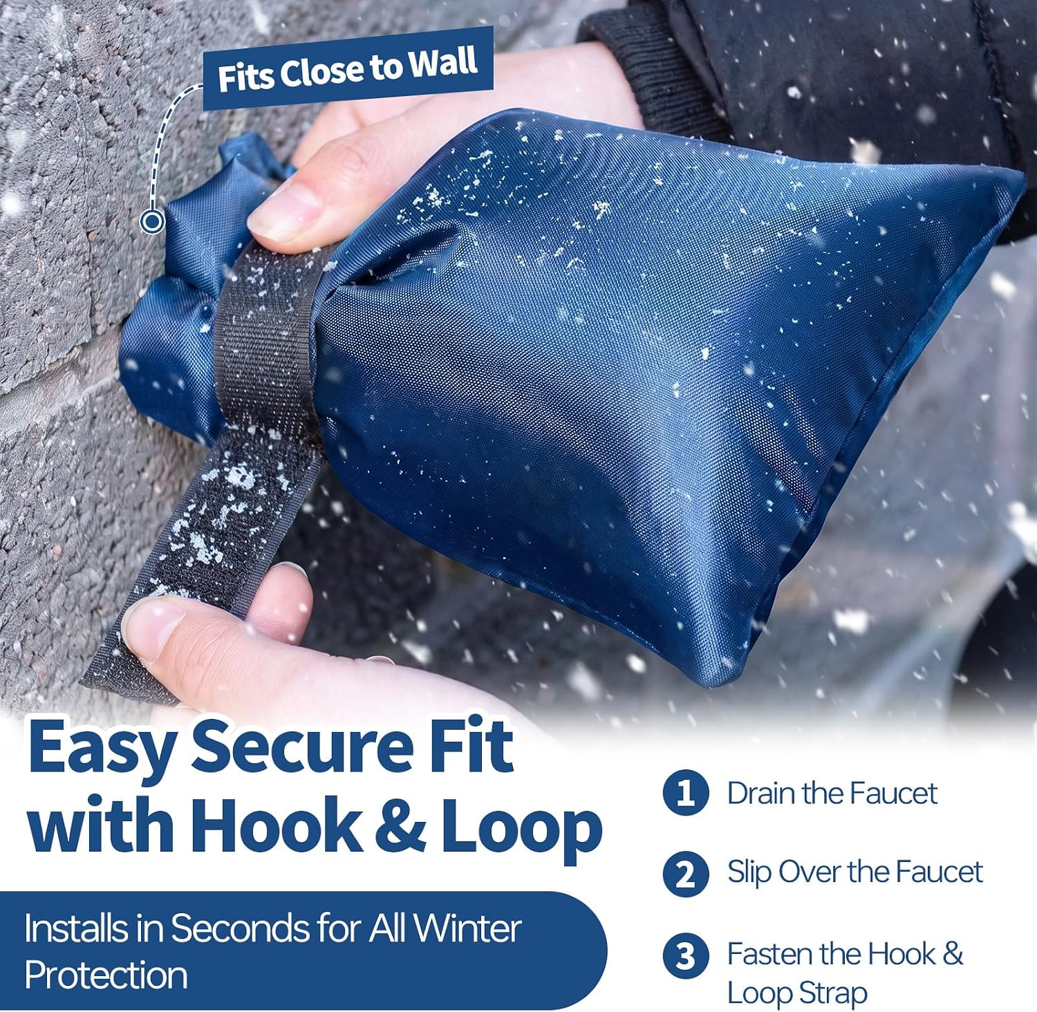Outdoor Faucet Cover for Winter, 3M Thinsulate Spigot Cover for Winter Freeze Protection, Waterproof, 10" H x 6.3" W Outside Hose Bib Insulated Covers for Wall Taps, 2 Pcs Faucet Socks - Blue